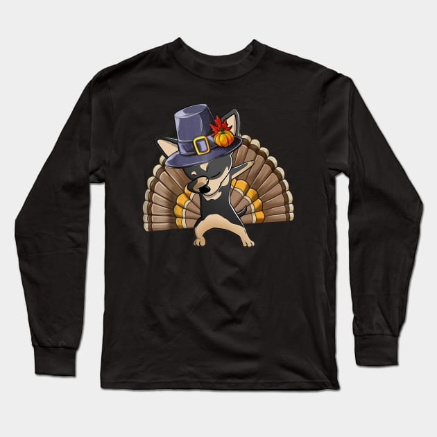 Thanksgiving  for Boys Men Dabbing Chihuahua Turkey Long Sleeve T-Shirt by TeeAbe